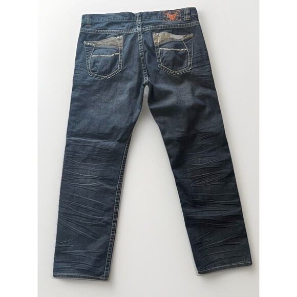 Rare Vintage Pelle Pelle Jeans Size Tag 42x34 Wide Leg Dark Wash Denim Hip Hop - Picture 2 of 8